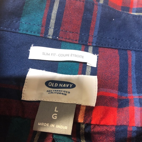 Old Navy Long Sleeve Button down plaid shirt Mens Large slim fit - Picture 4 of 5